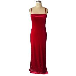 Vintage 90s Prom Rave City Red Velvet Maxi Dress